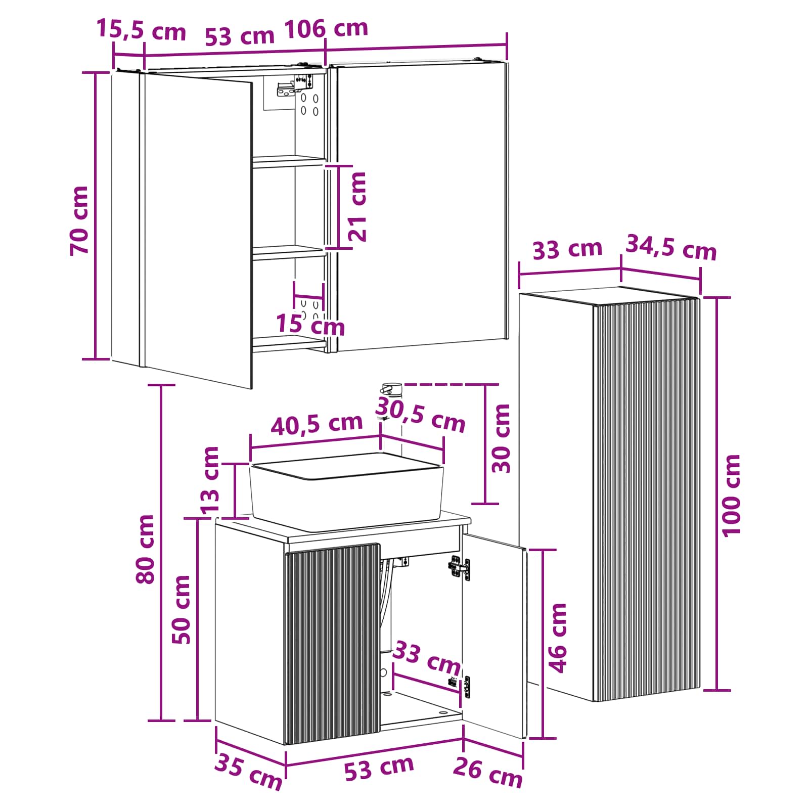 Badrumsmöbelset 4 pcs Rökt ek Konstruerat trä och glas