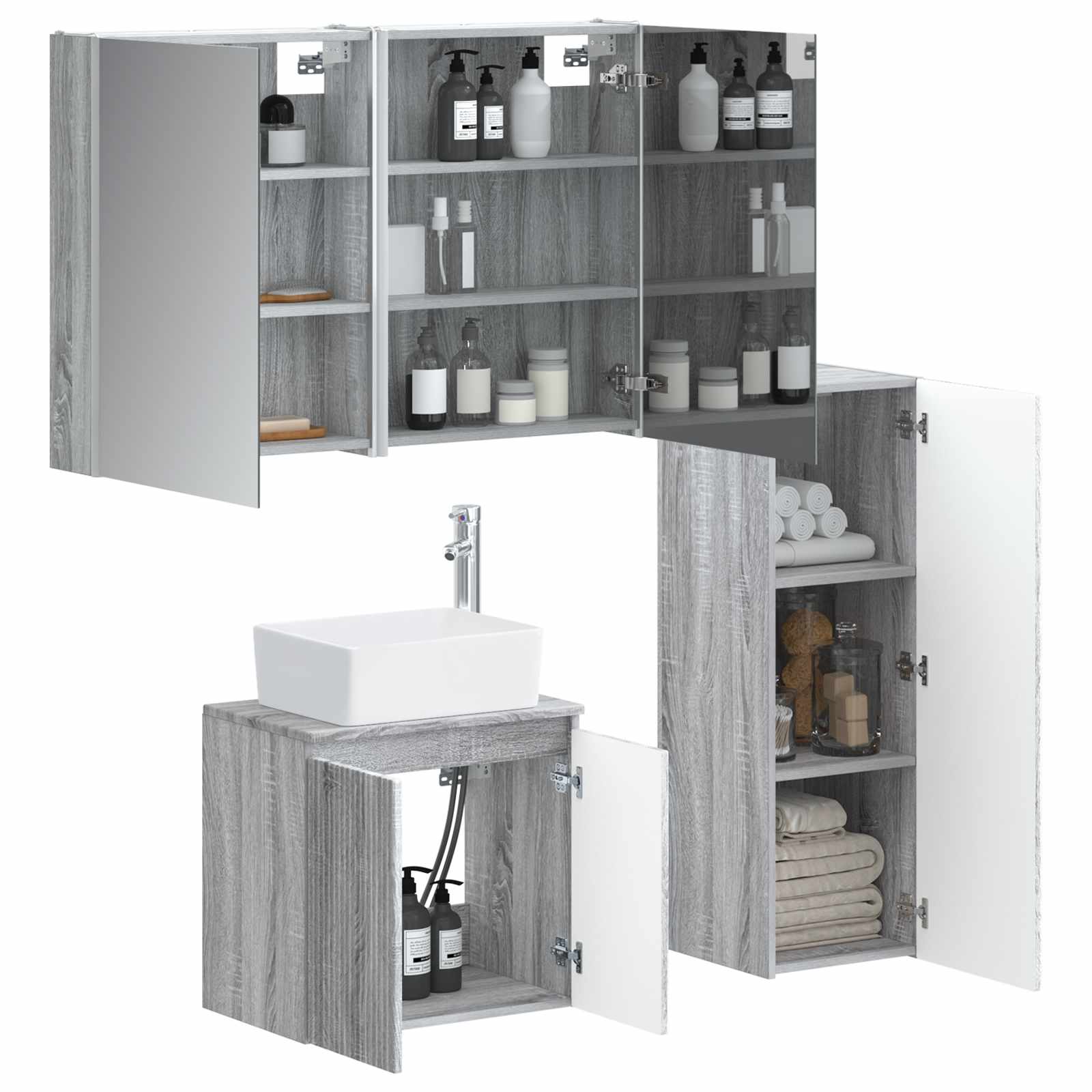 Komplet pohištva za kopalnico 4 pcs Siva Sonoma - slika 2