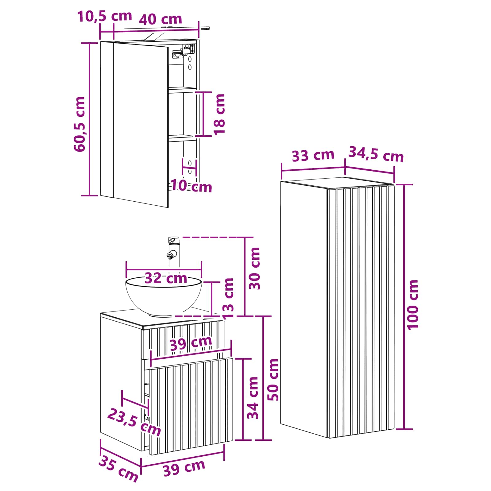 Badrumsmöbelset 4 pcs Betonggrå Konstruerat trä och glas