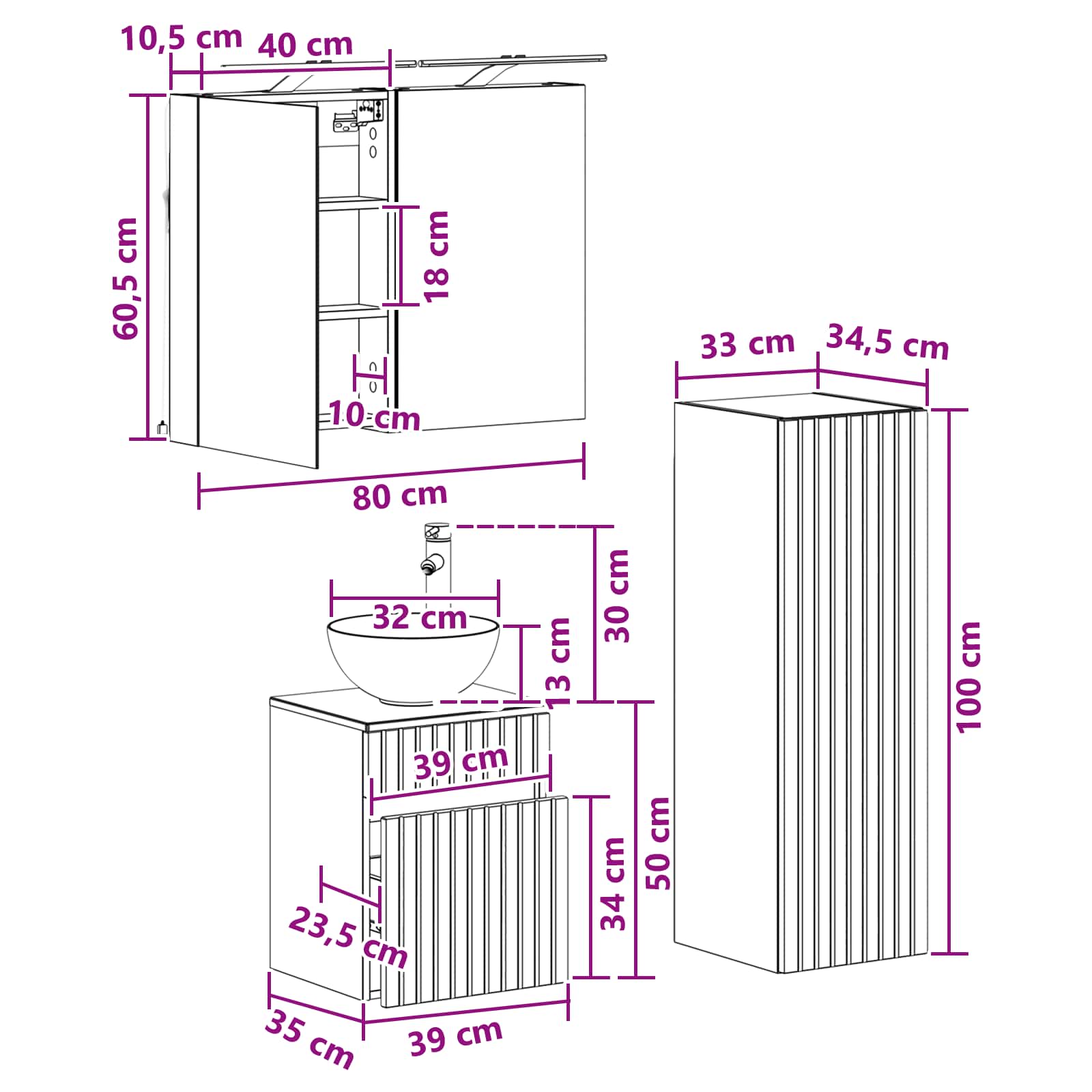 Komplet pohištva za kopalnico 4 pcs Siva Sonoma - slika 10