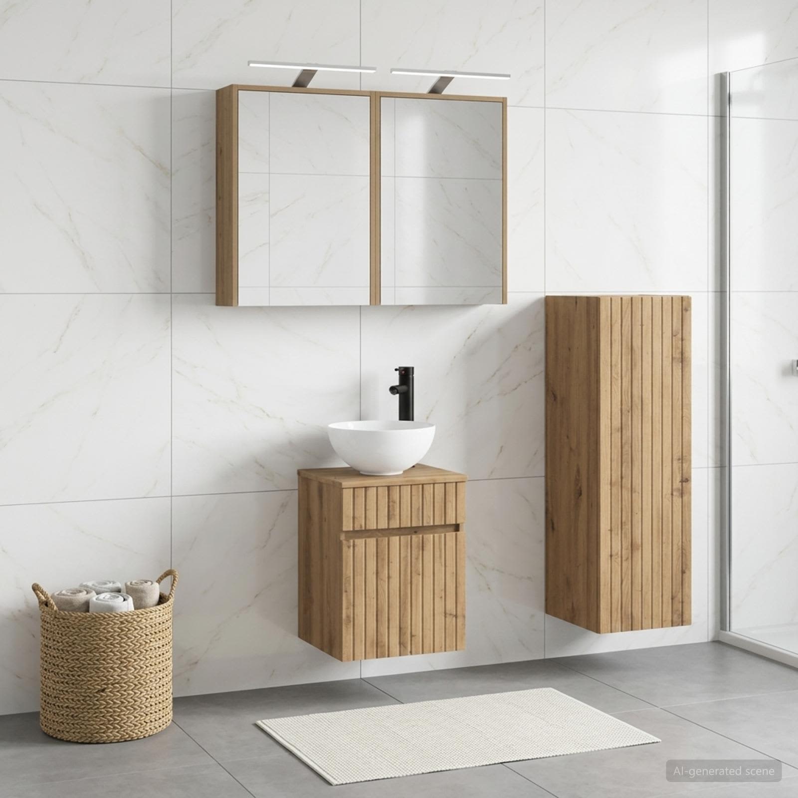 Vannitoa mööbleset 4 pcs Artisan tamm Tehispuit ja klaas