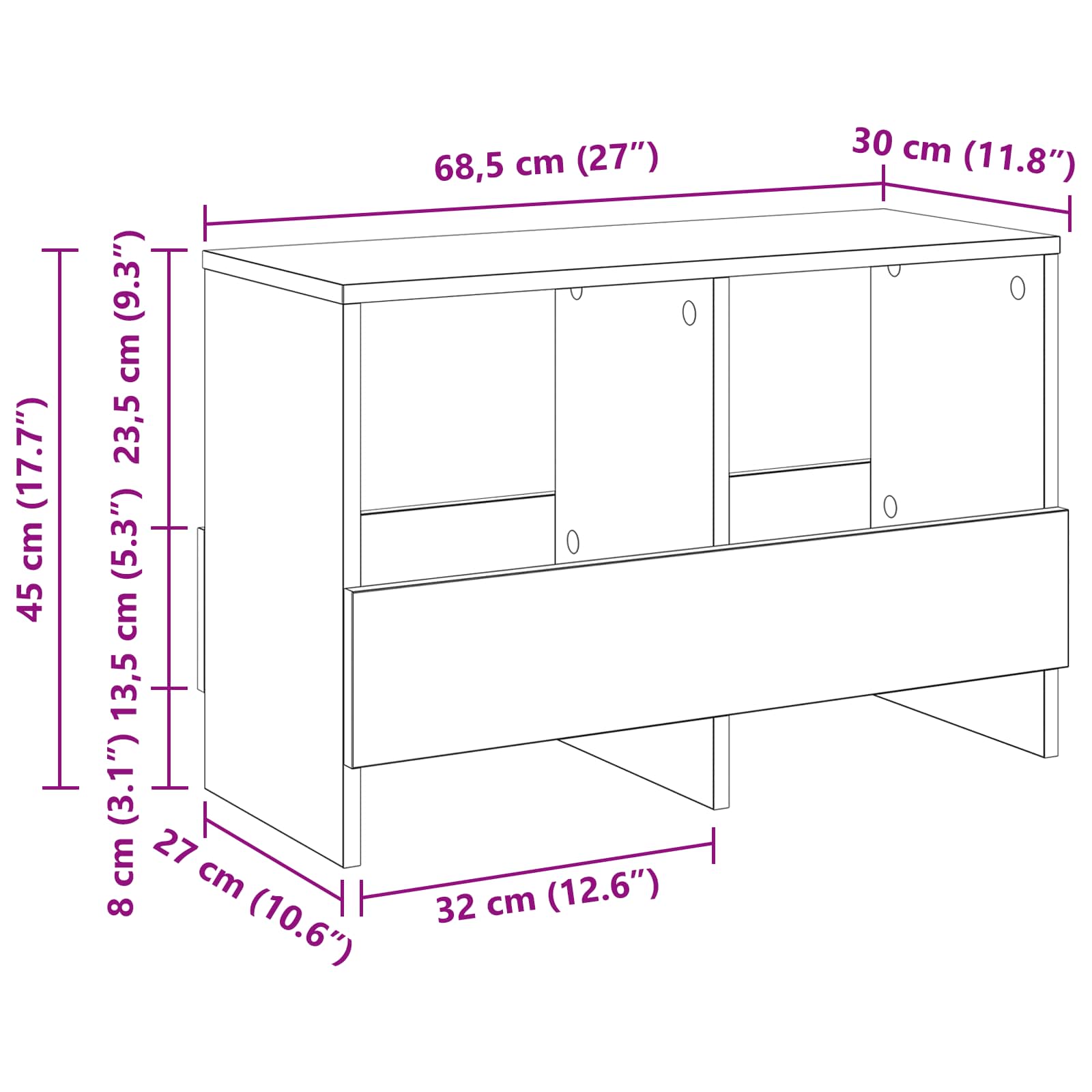 Regal za revije Sonoma hrast 68,5 x 30 x 45 cm - slika 12