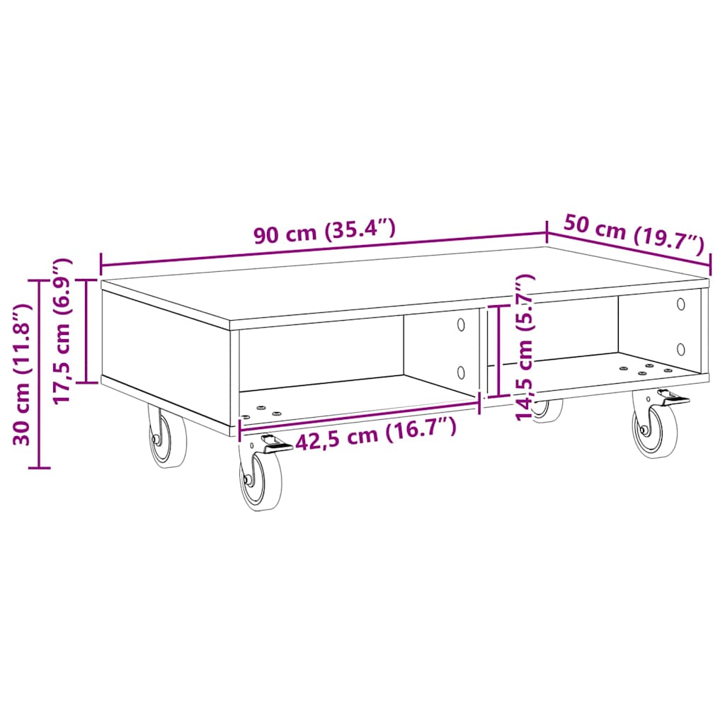 Stranska miza s kolesi Siva Sonoma 90 x 50 x 30 cm - slika 10