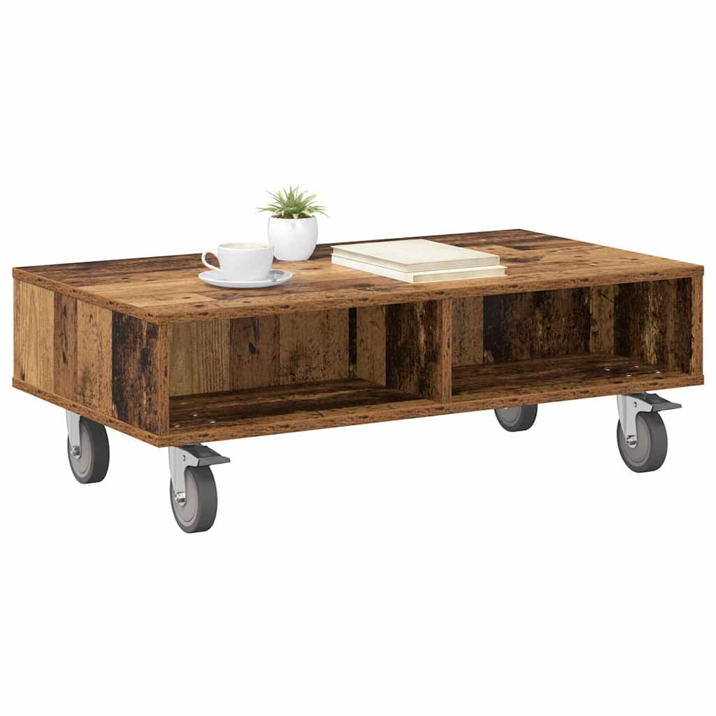 vidaXL Bijzettafel met wielen Oudhout 90 x 50 x 30 cm Bewerkt hout
