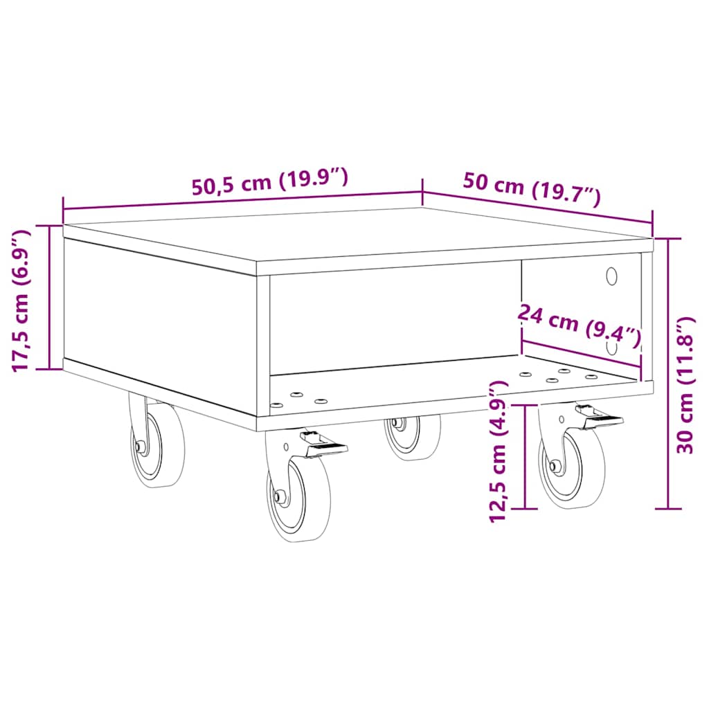 Bijzettafel met wielen Grijs Sonoma 50 x 50 x 30 cm | luizaXL | Dé meubelwinkel voor elk interieur Bijzettafel met wielen Grijs Sonoma 50 x 50 x 30 cm - Afbeelding 11