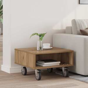 Stranska miza s kolesi Umetni hrast 50,5 x 50 x 30 cm