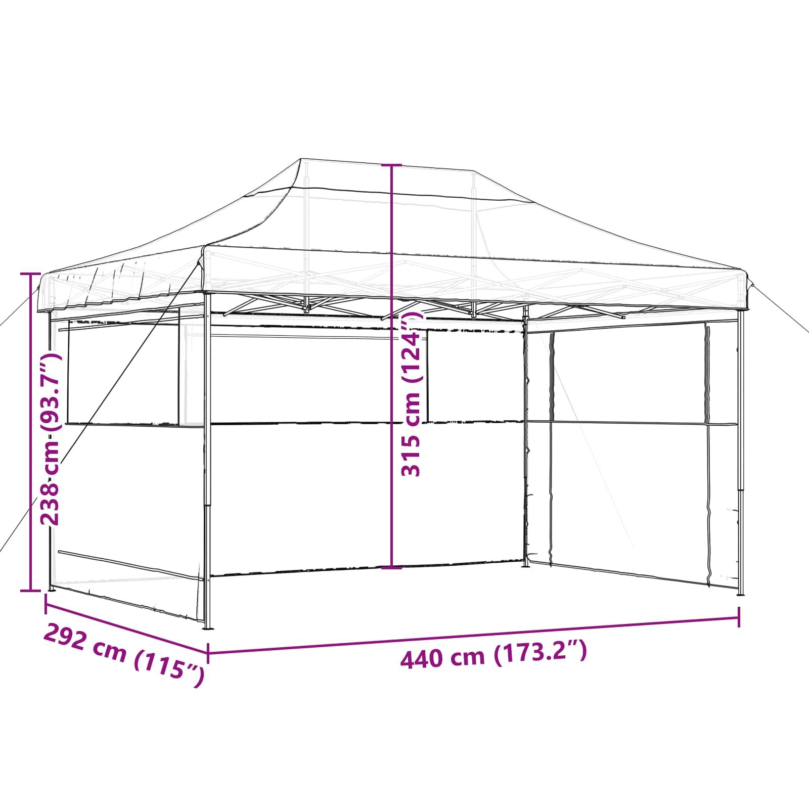 Partytent Zwart 292 x 440 x 315 cm Oxford Stof image 11