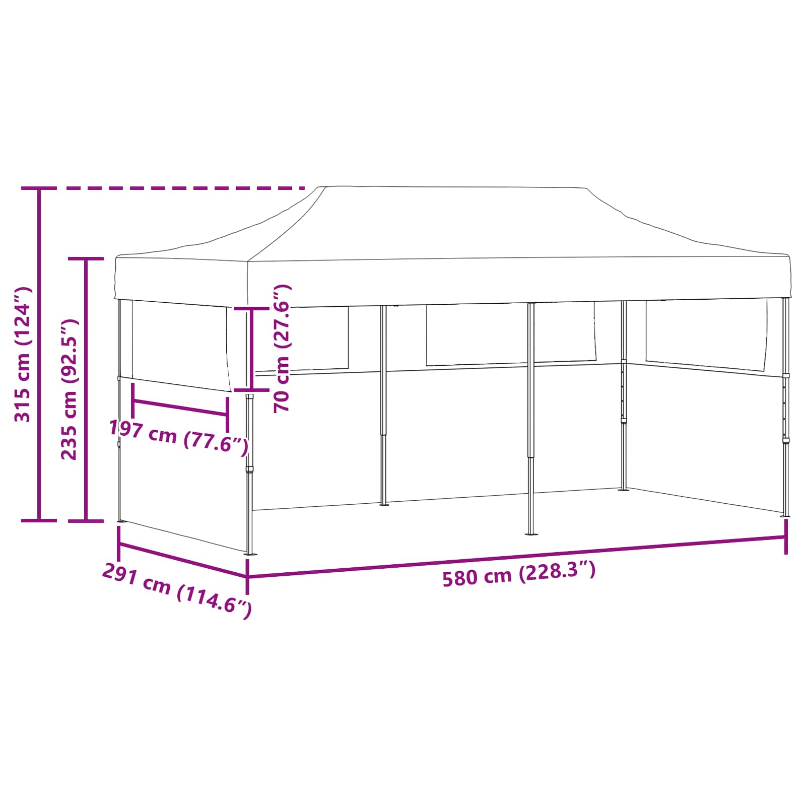 Partytent Antraciet 291 x 580 x 315 cm Oxford Stof image 12