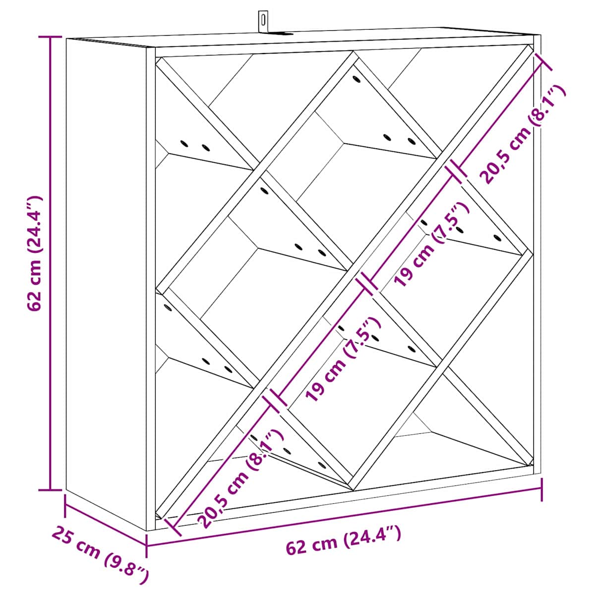 Vinfad 62 x 25 x 62 cm Massiv fyrretræ - Billede 11