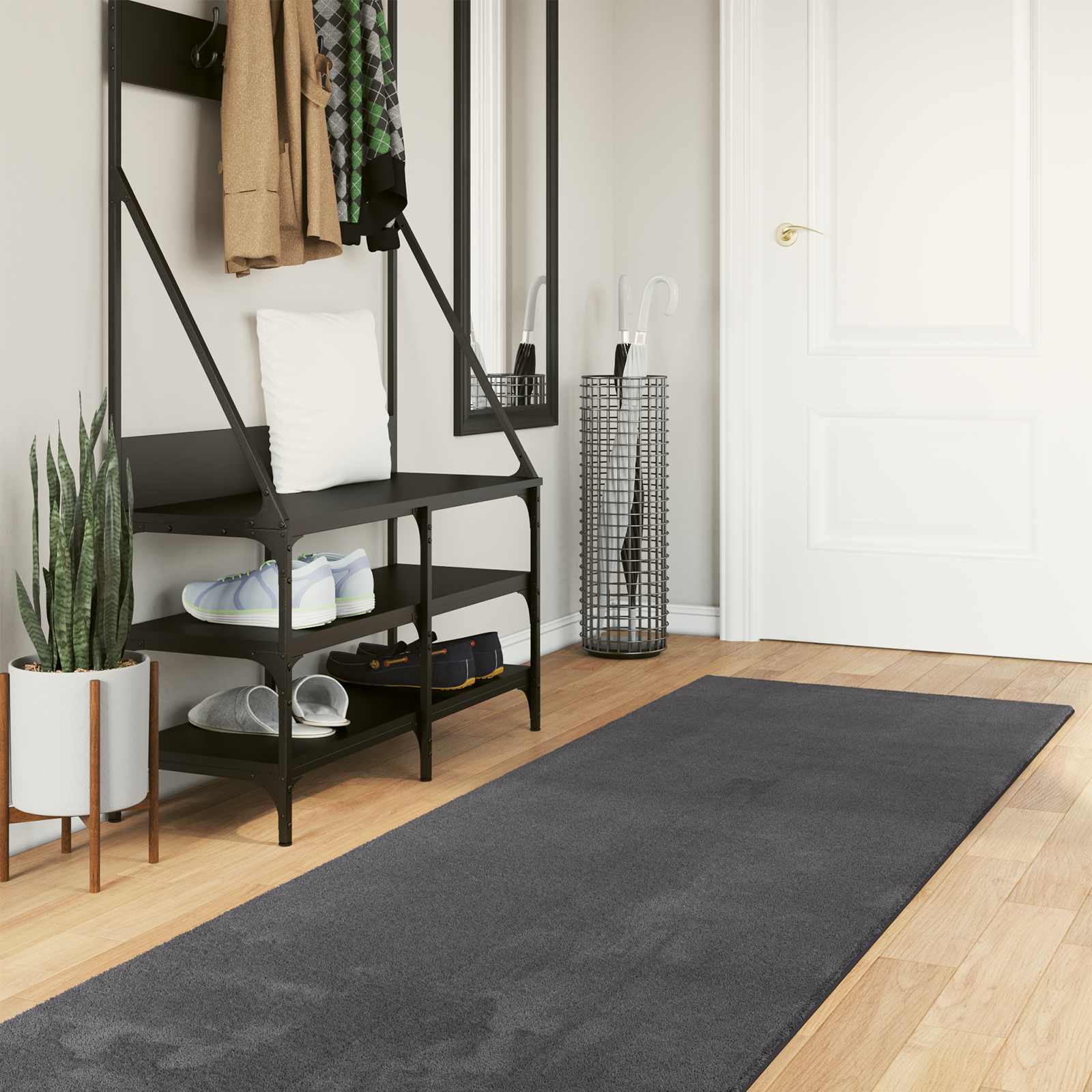 Vloerkleden Rechthoekig HUARTE Antraciet 750 x 80 cm Polyester image 1