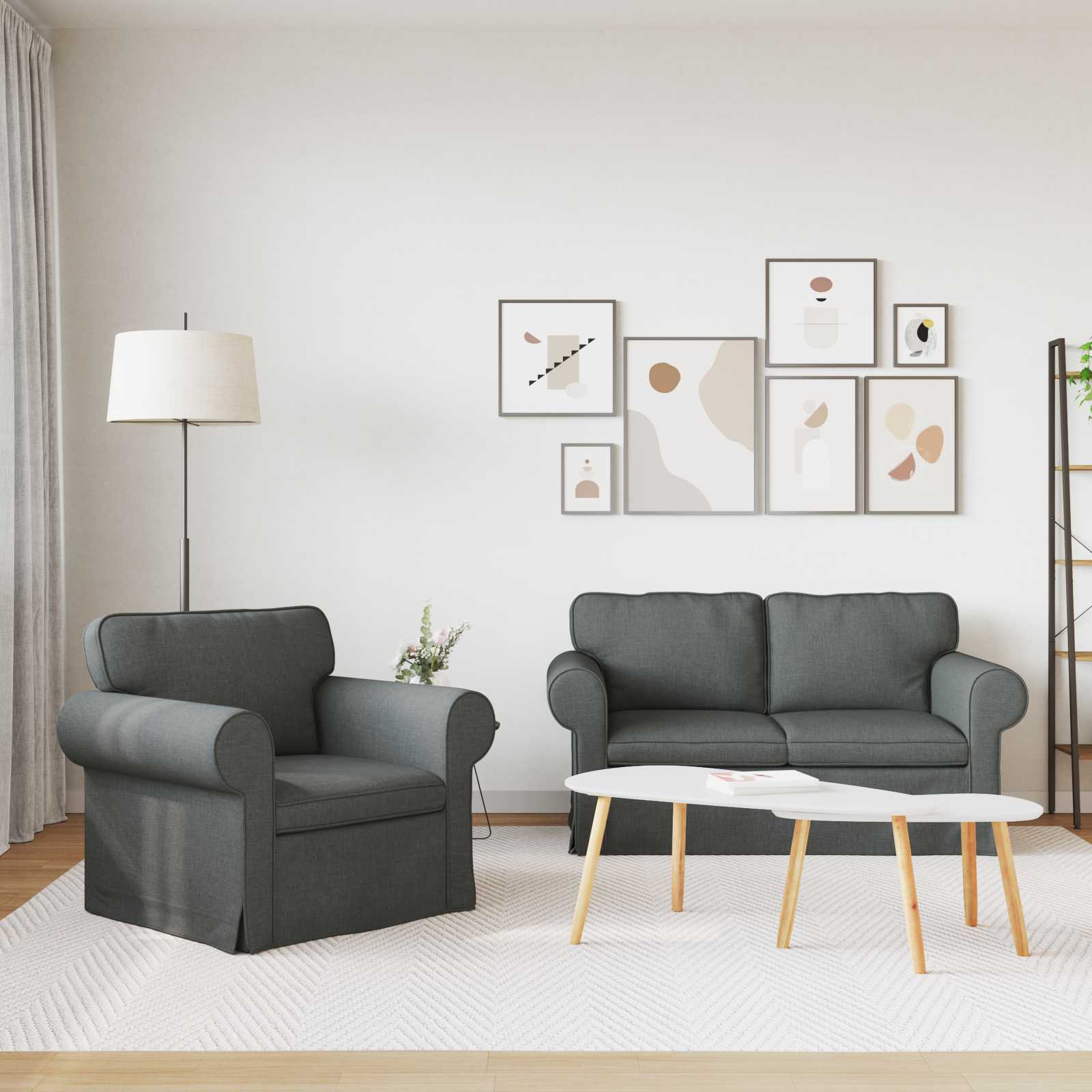 vidaXL Bank 2 pcs Donkergrijs Metaal