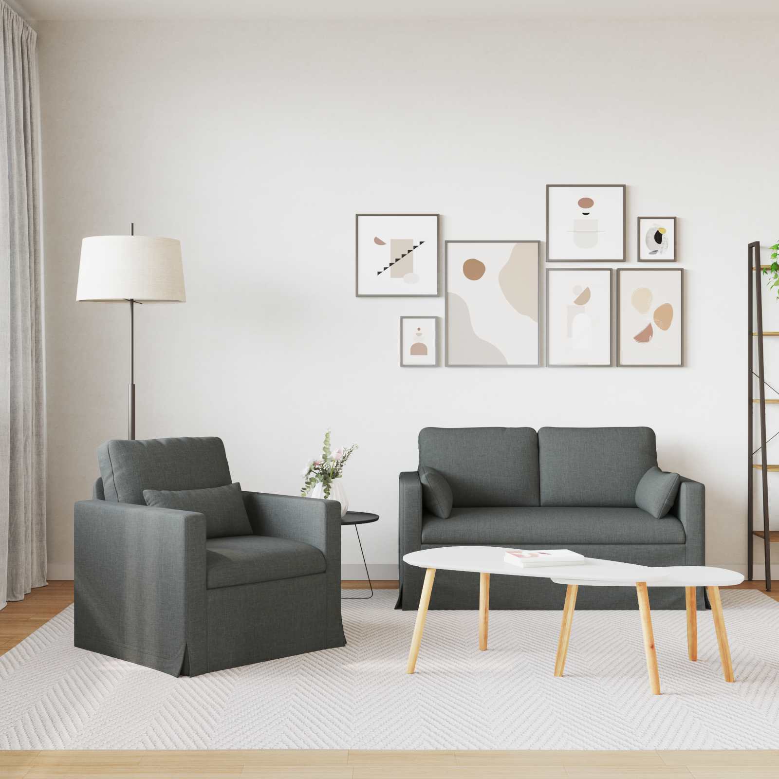 vidaXL Bank 2 pcs Donkergrijs Metaal