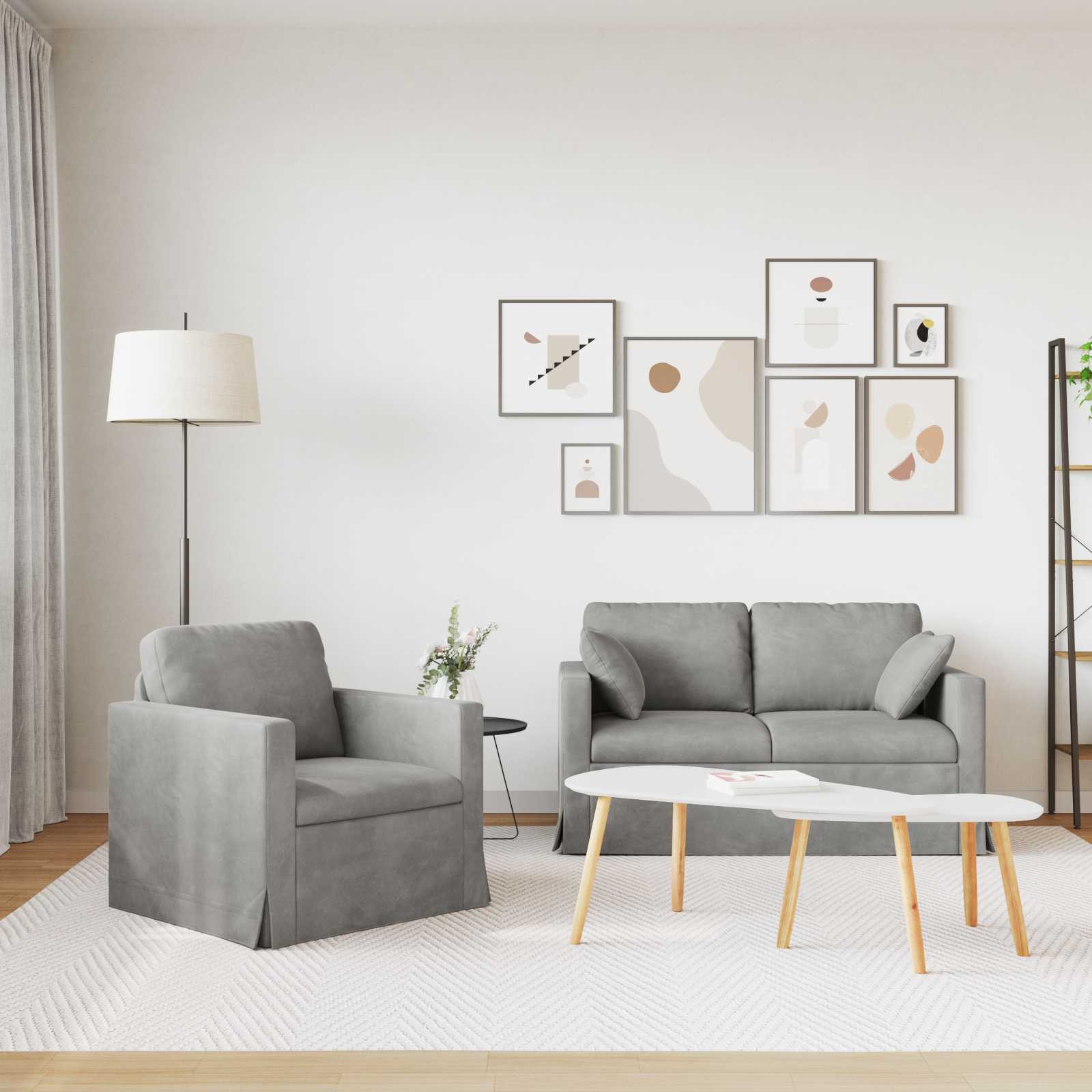 Thumbnail - vidaXL Sofa Set 2 pcs Hellgrau 138 x 78 x 80 cm Samt