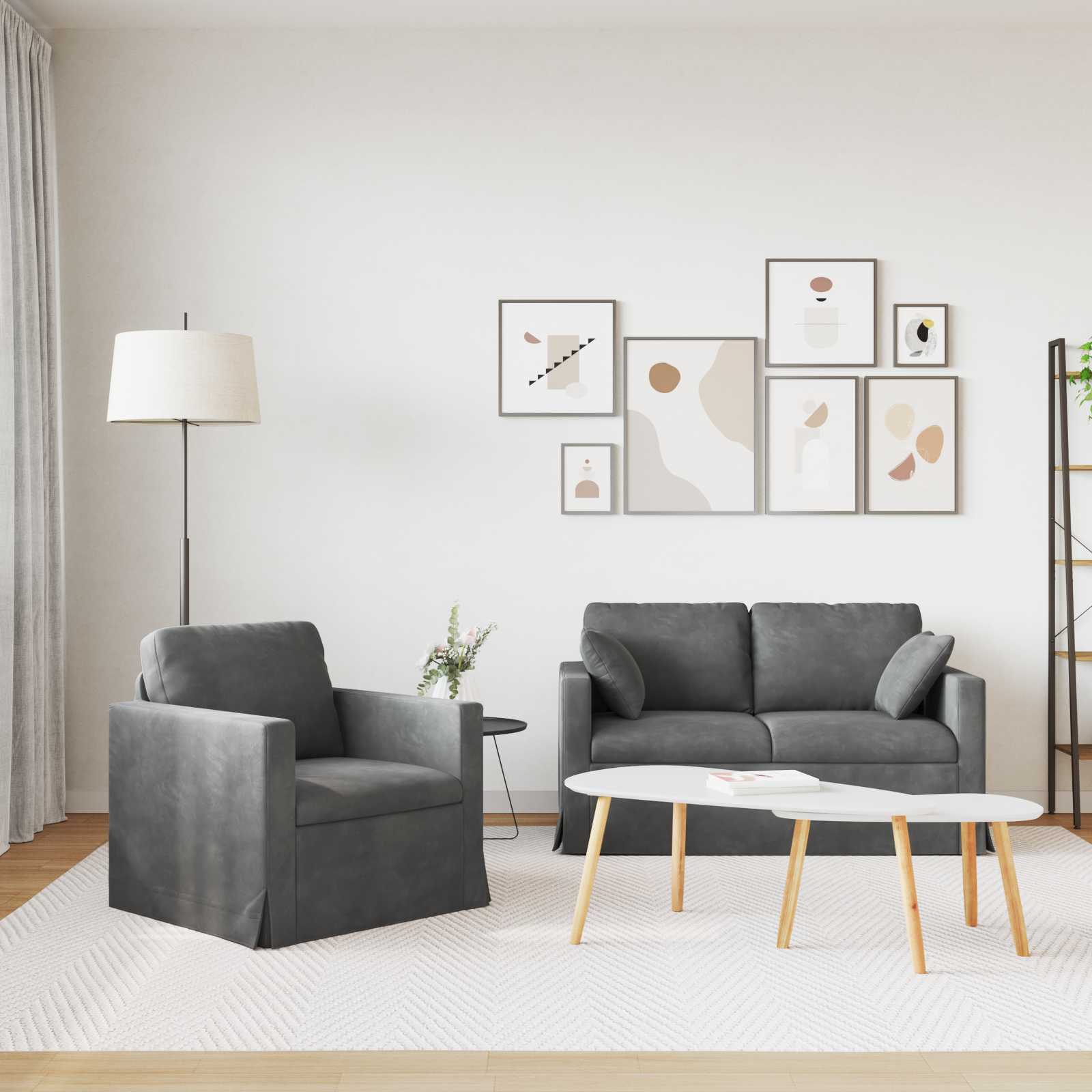 Thumbnail - vidaXL Sofa 2 pcs Dunkelgrau 138 x 78 x 80 cm Samt