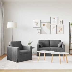 Set pohovek 2 pcs Tmavě šedá 138 x 78 x 80 cm samet - obrázek 3