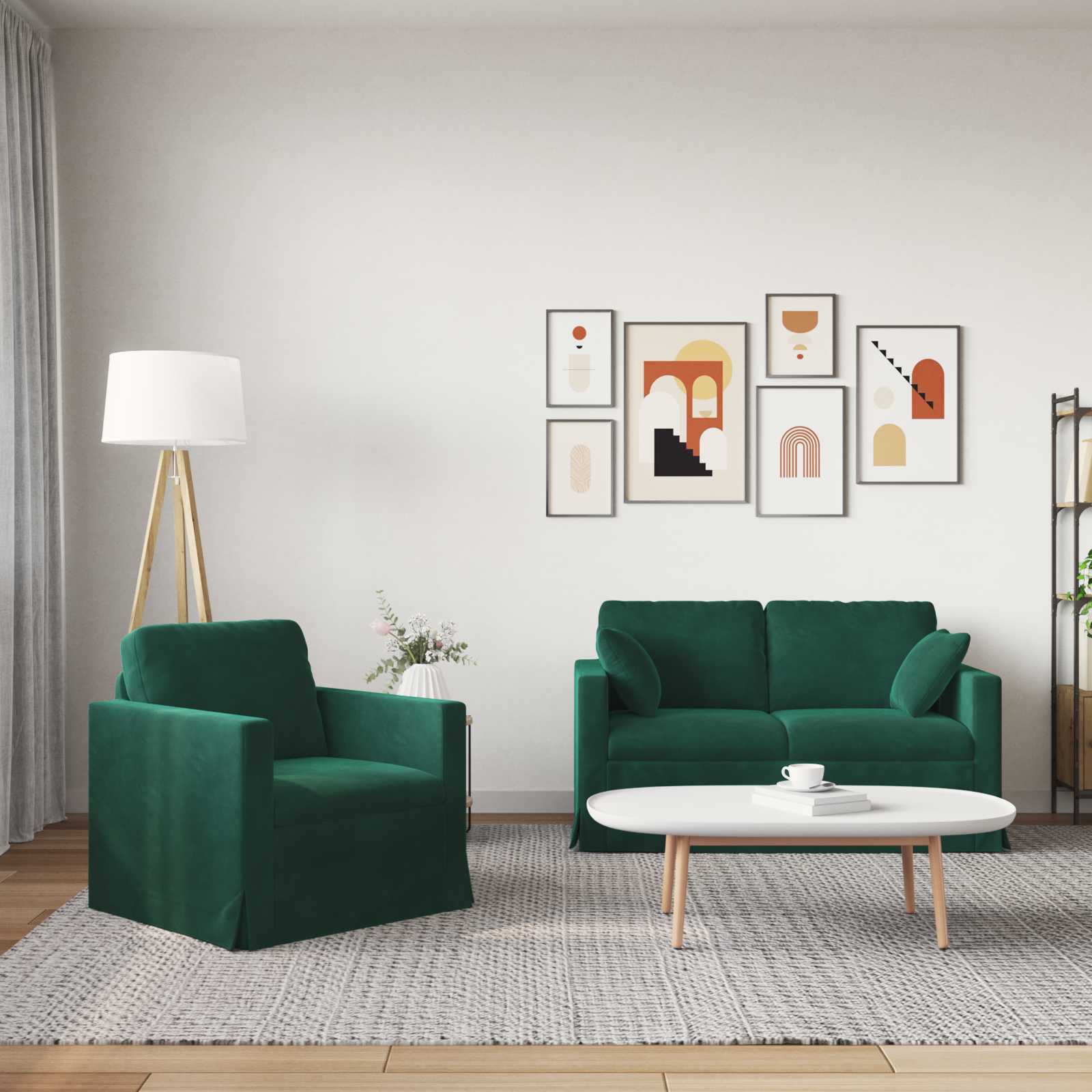 Thumbnail - vidaXL Sofa Set 2 pcs Dunkelgrün 138 x 78 x 80 cm Samt