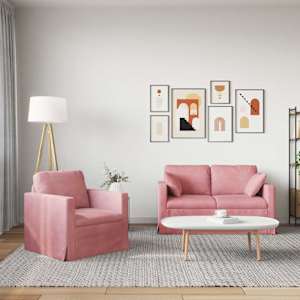 Set pohovek 2 pcs Růžová 138 x 78 x 80 cm samet - obrázek 3