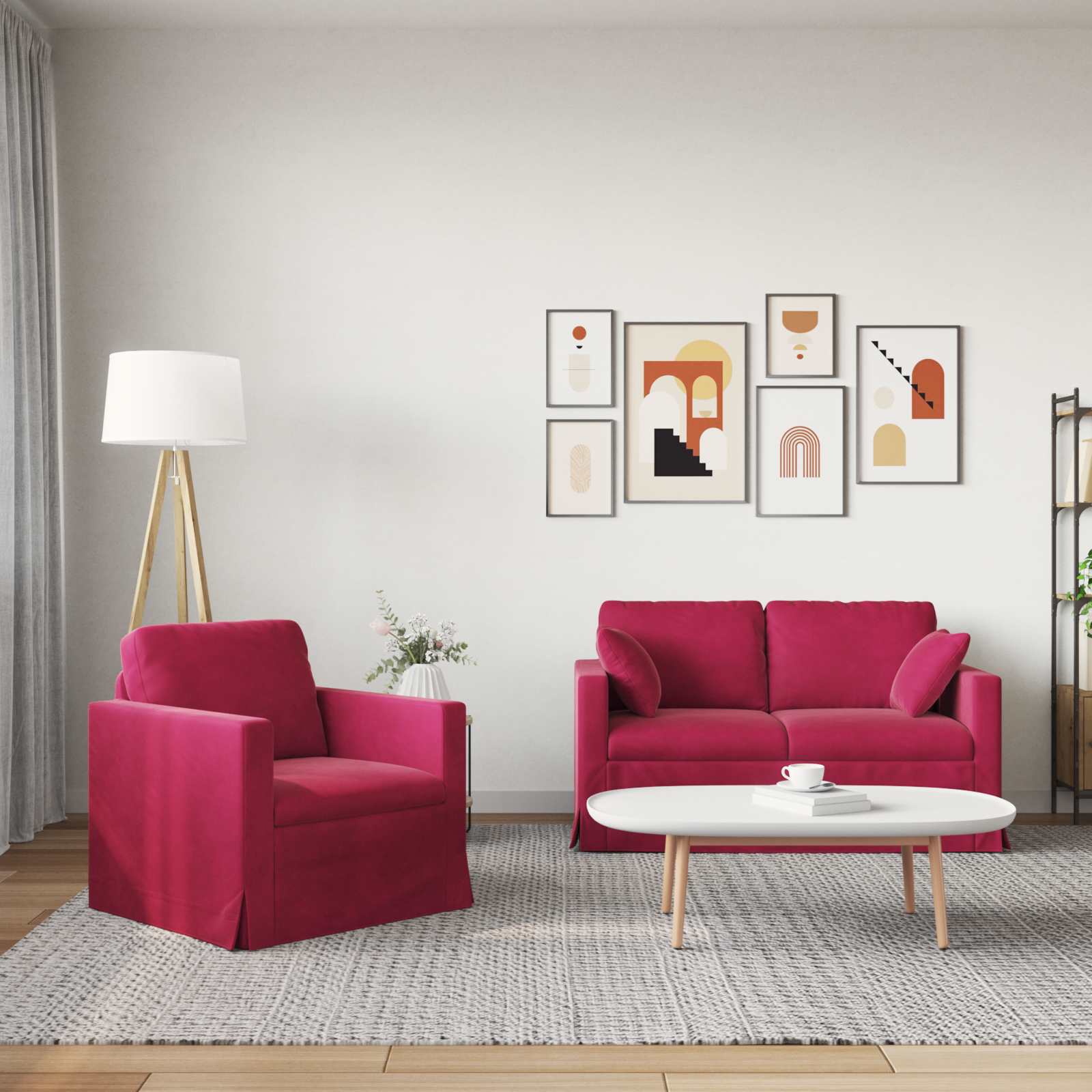 Thumbnail - vidaXL Sofa 2 pcs Weinrot 138 x 78 x 80 cm Samt