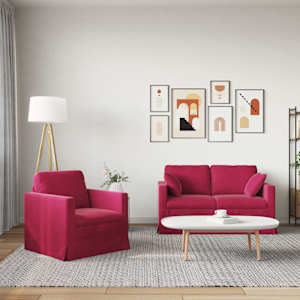 Set pohovek 2 pcs Víno Červené 138 x 78 x 80 cm samet - obrázek 3