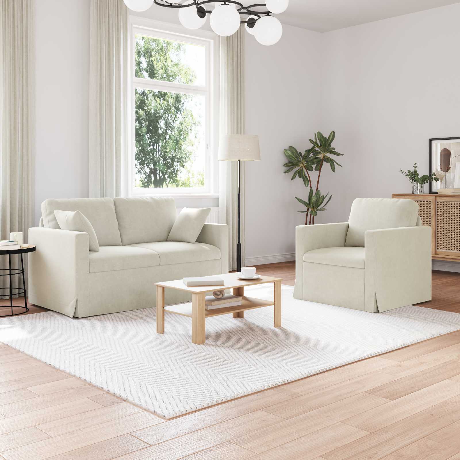 Set pohovek 2 pcs Krémová 138 x 78 x 80 cm samet