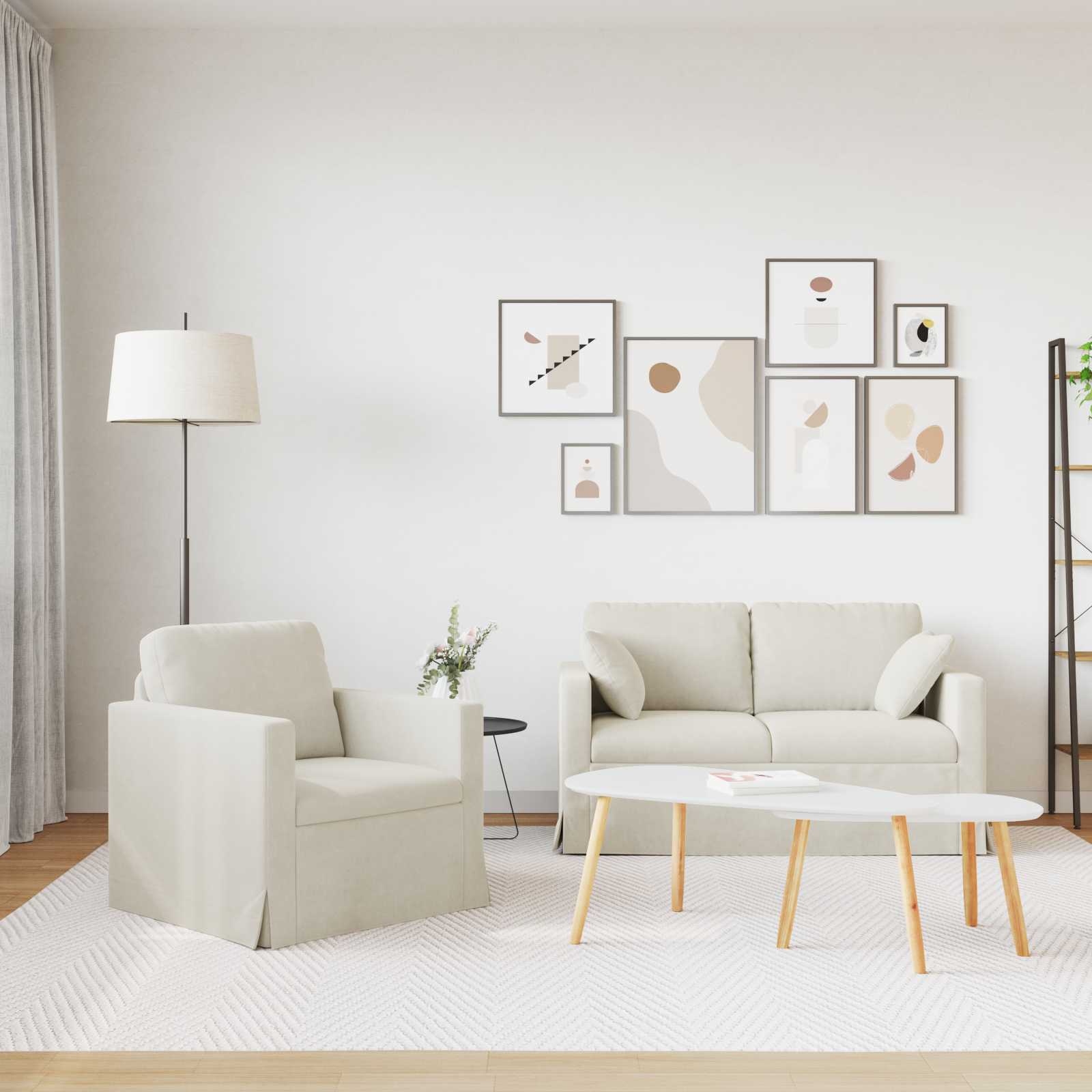 Set pohovek 2 pcs Krémová 138 x 78 x 80 cm samet - obrázek 3