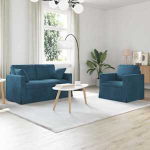Set pohovek 2 pcs Modrá 138 x 78 x 80 cm samet - obrázek 1