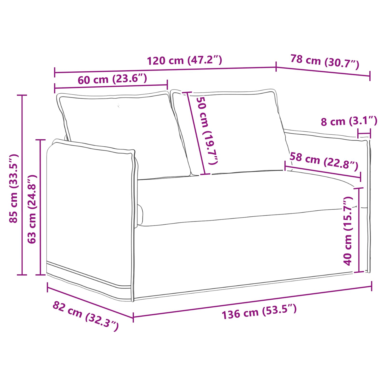 Kavč 2 pcs Črna Splošne dimenzije: 136 x 82 x 85 cm (Š x G x V) - slika 10