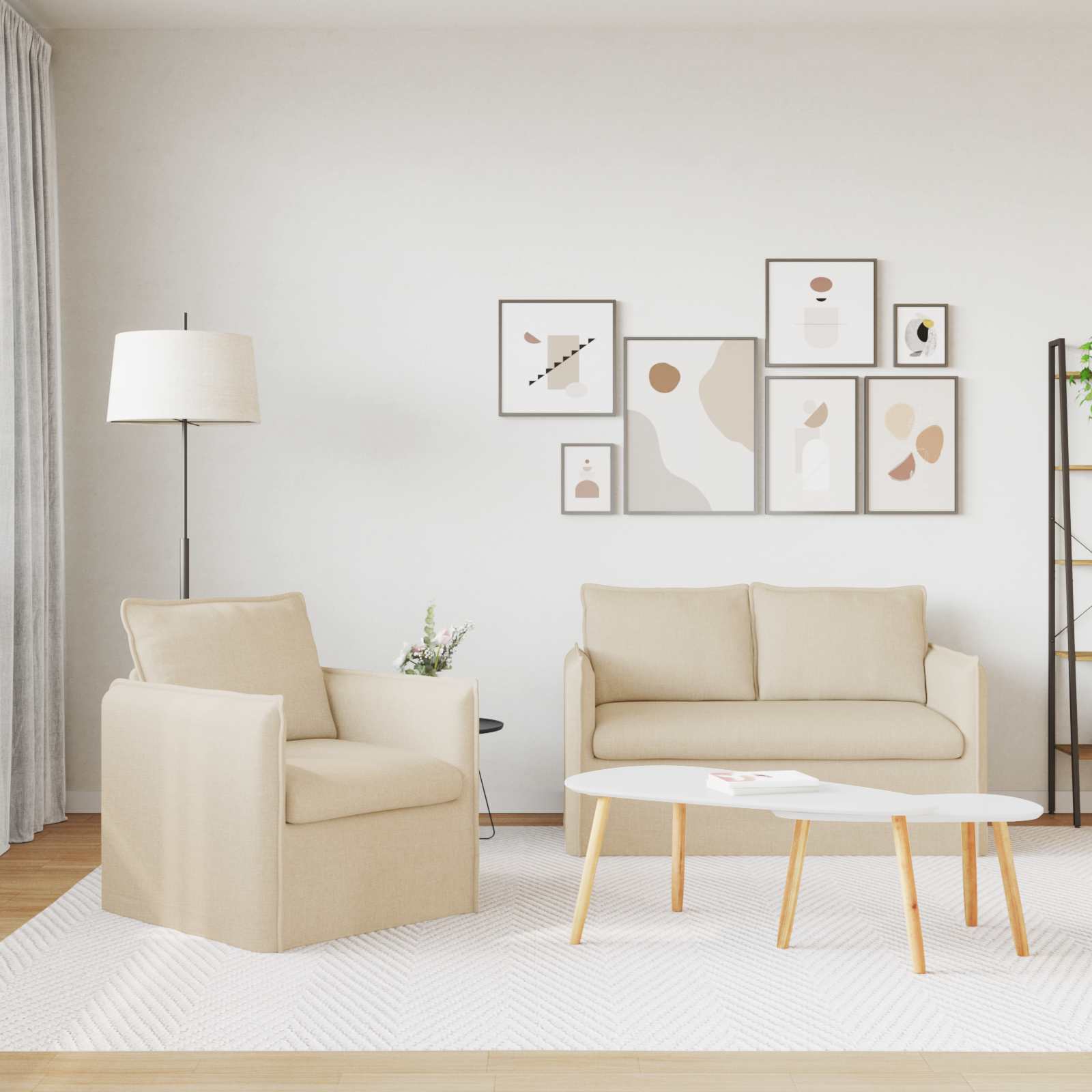 Thumbnail - vidaXL Sofa 120cm 2 pcs Creme Metall