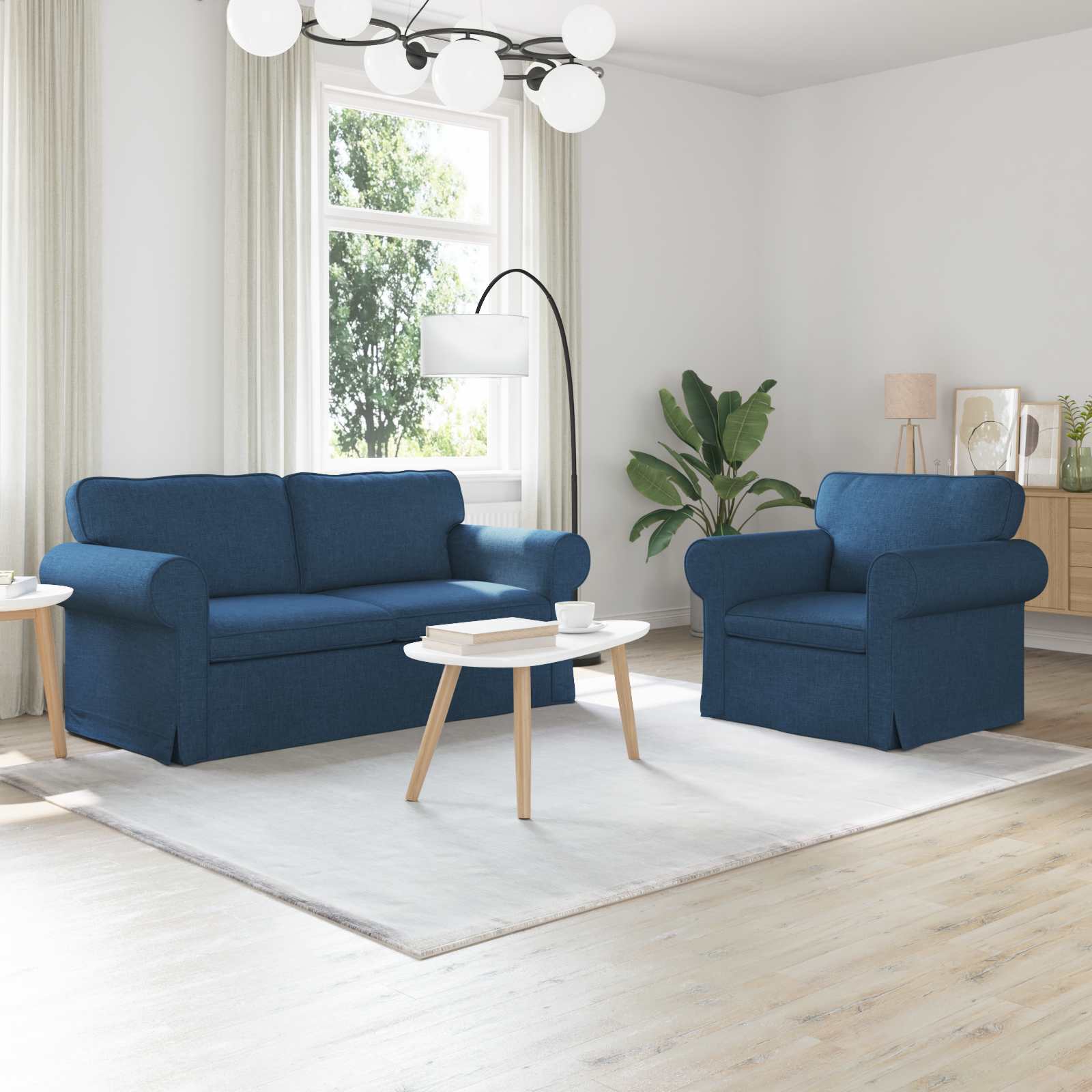 vidaXL Sofa 140cm 2 pcs Blau Metall