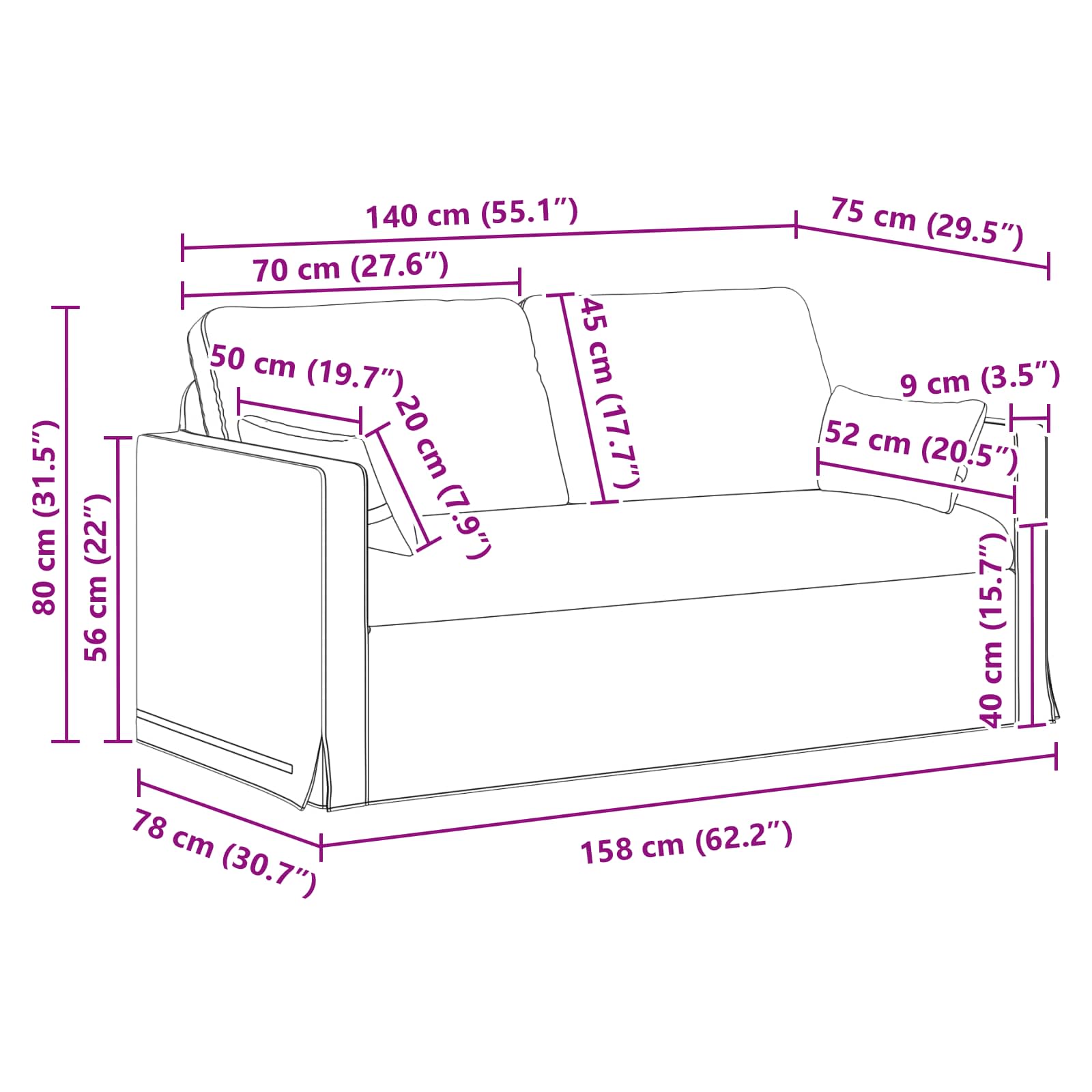Kavč 2 pcs Temno siva - slika 10