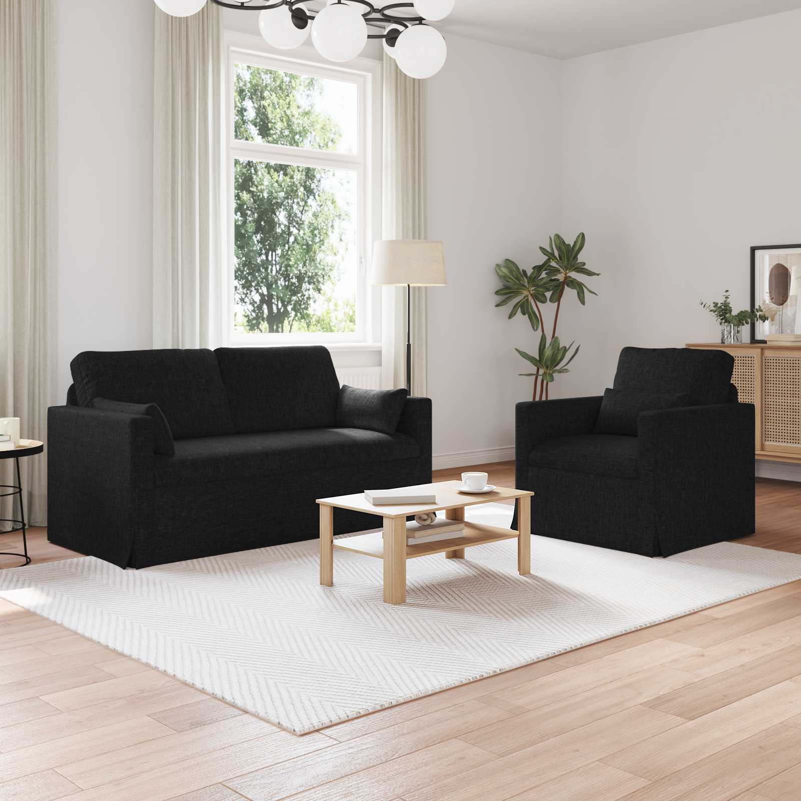 vidaXL Sofa 140cm 2 pcs Schwarz Metall