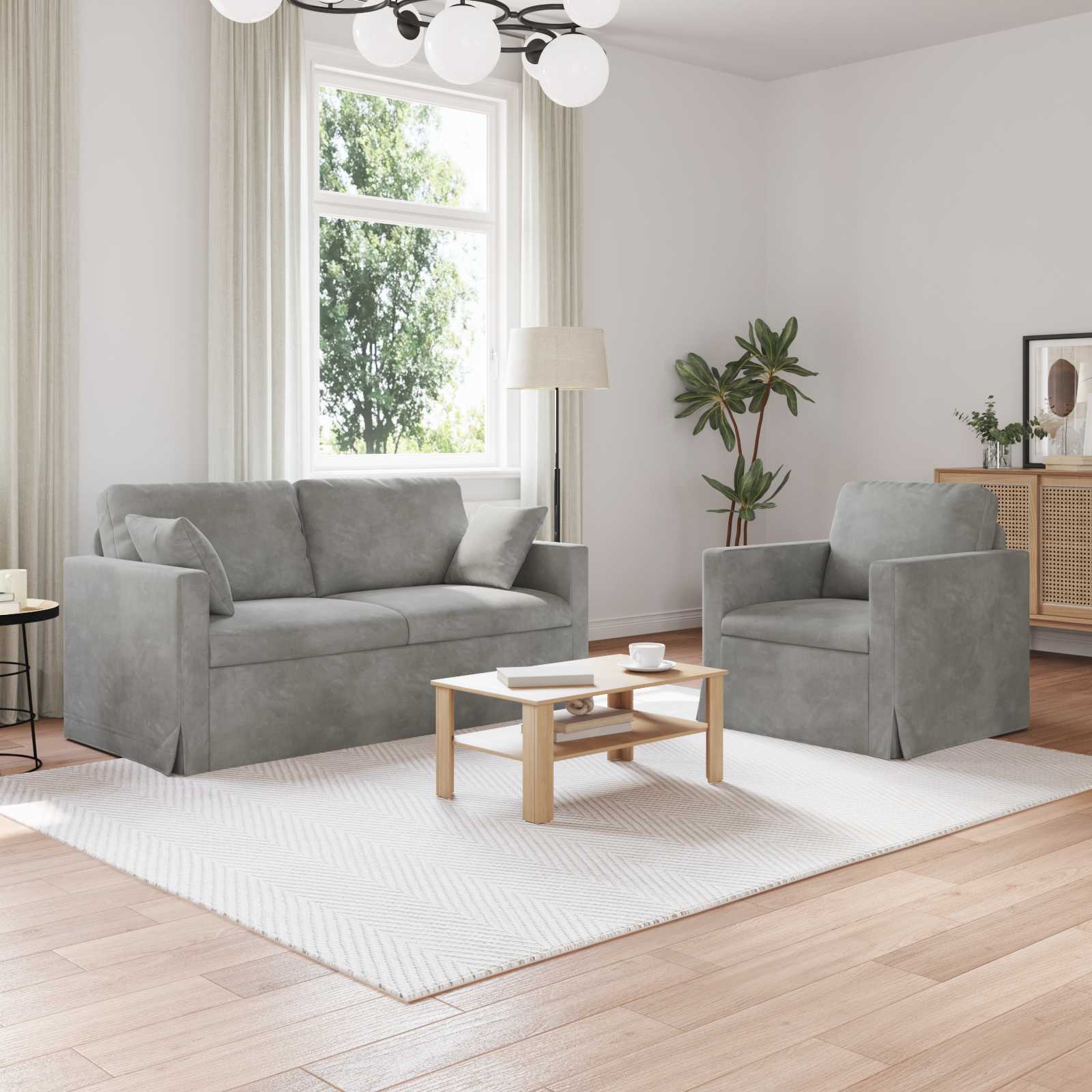 vidaXL Sofa 2 pcs Hellgrau 158 x 78 x 80 cm Samt