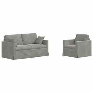 Set pohovek 2 pcs Světle šedá 158 x 78 x 80 cm samet - obrázek 2