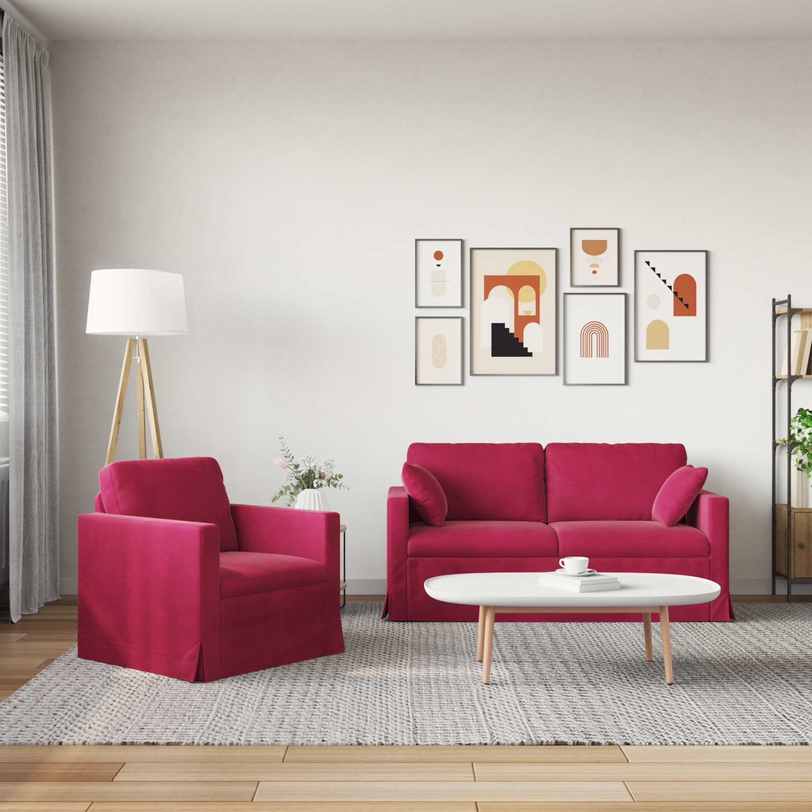 Thumbnail - vidaXL Sofa 2 pcs Weinrot 158 x 78 x 80 cm Samt