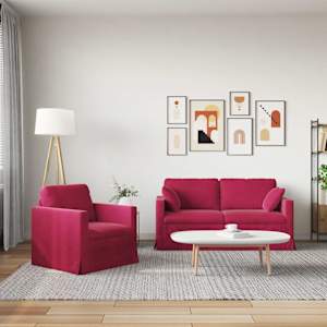Set pohovek 2 pcs Víno Červené 158 x 78 x 80 cm samet - obrázek 3