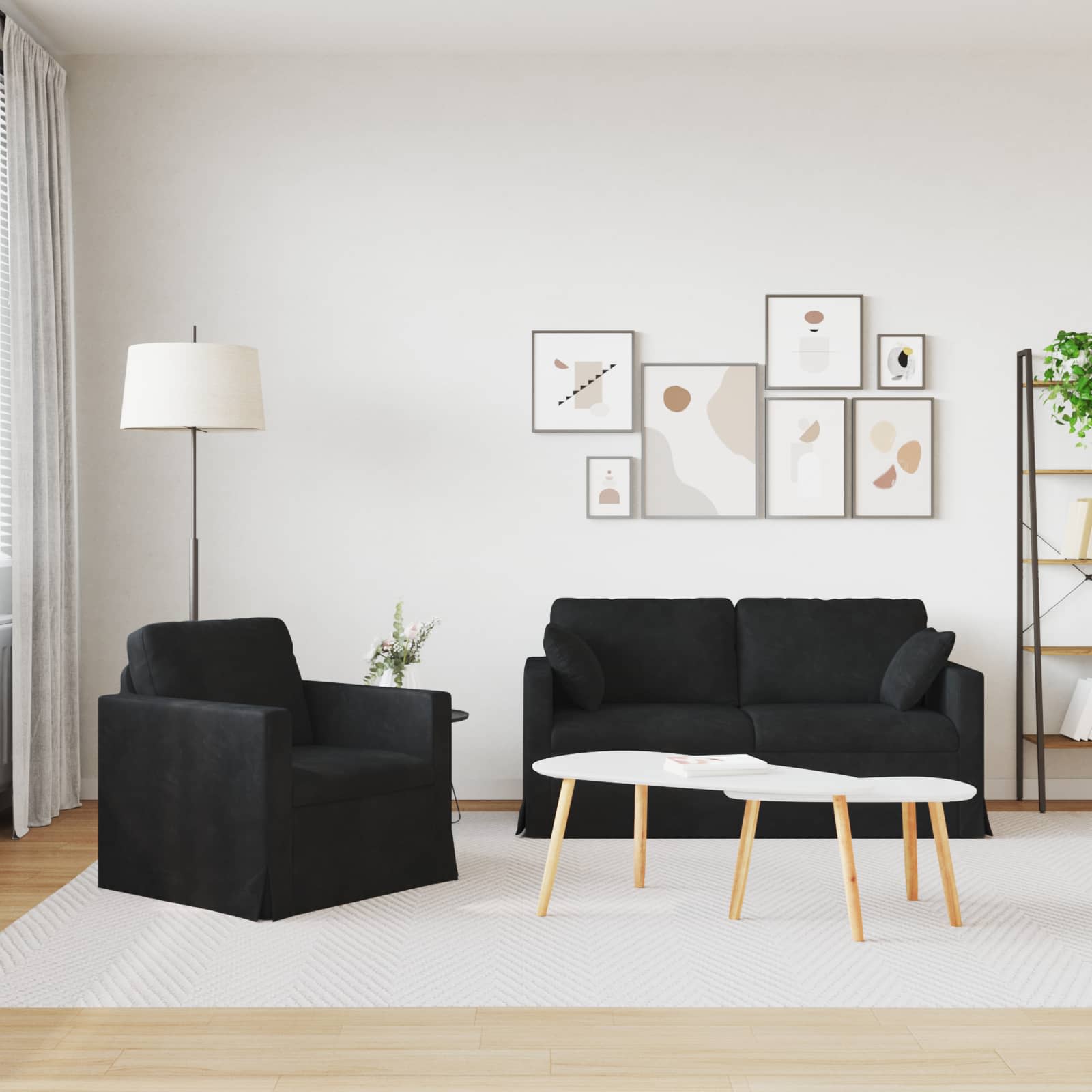 Thumbnail - vidaXL Sofa 2 pcs Schwarz 158 x 78 x 80 cm Samt