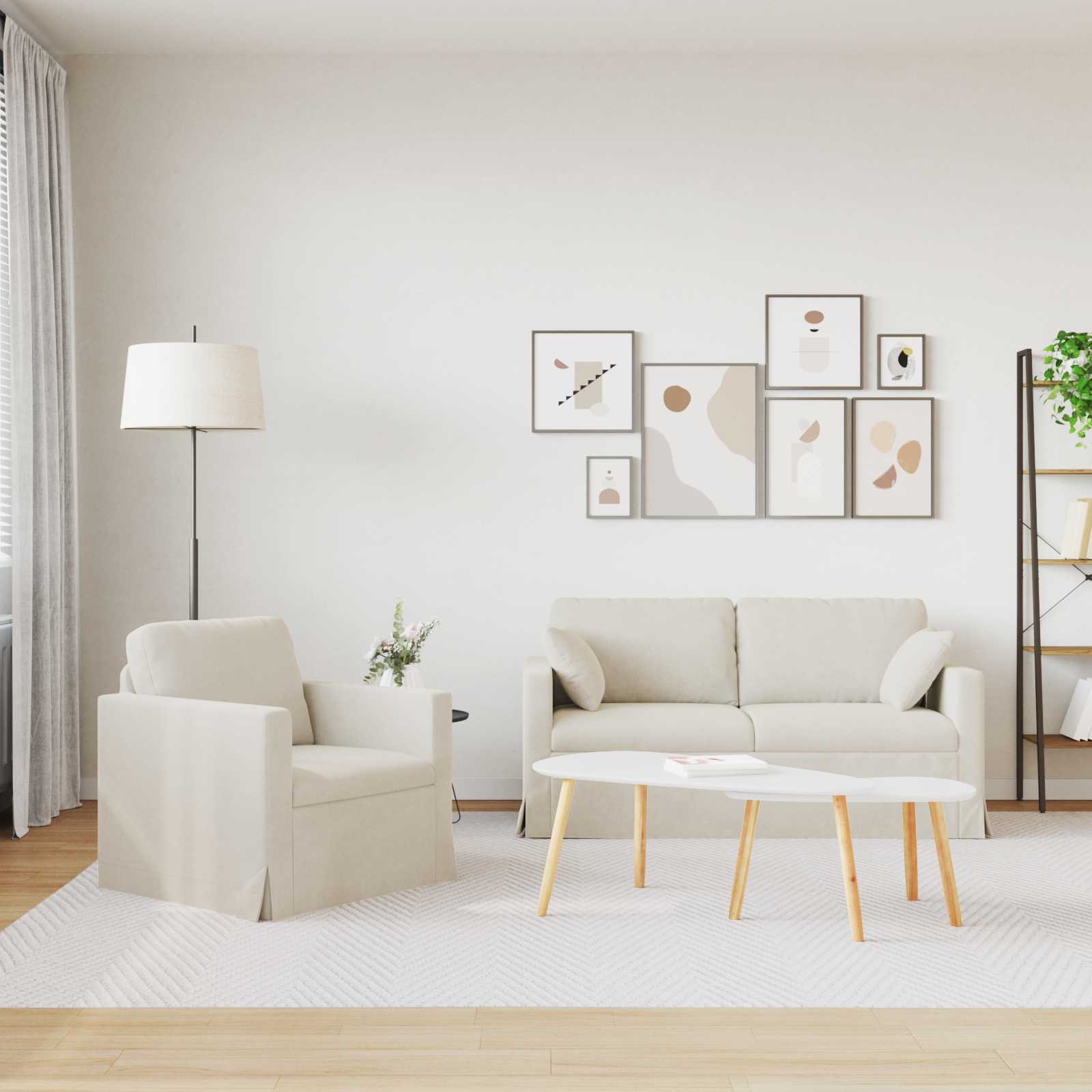 Thumbnail - vidaXL Sofa 2 pcs Creme 158 x 78 x 80 cm Samt