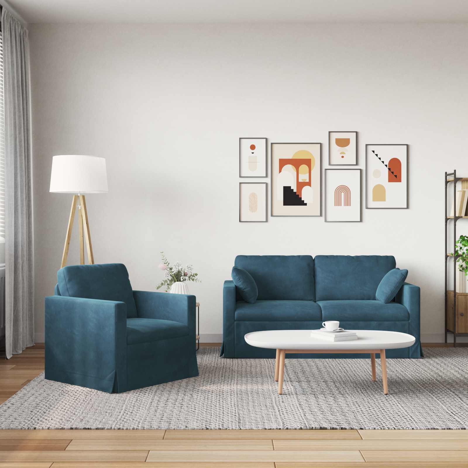Thumbnail - vidaXL Sofa 2 pcs Blau 158 x 78 x 80 cm Samt