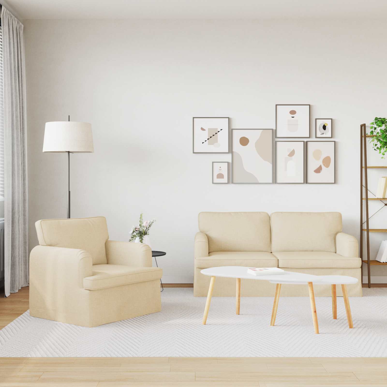 Thumbnail - vidaXL Sofa 140cm 2 pcs Creme Metall