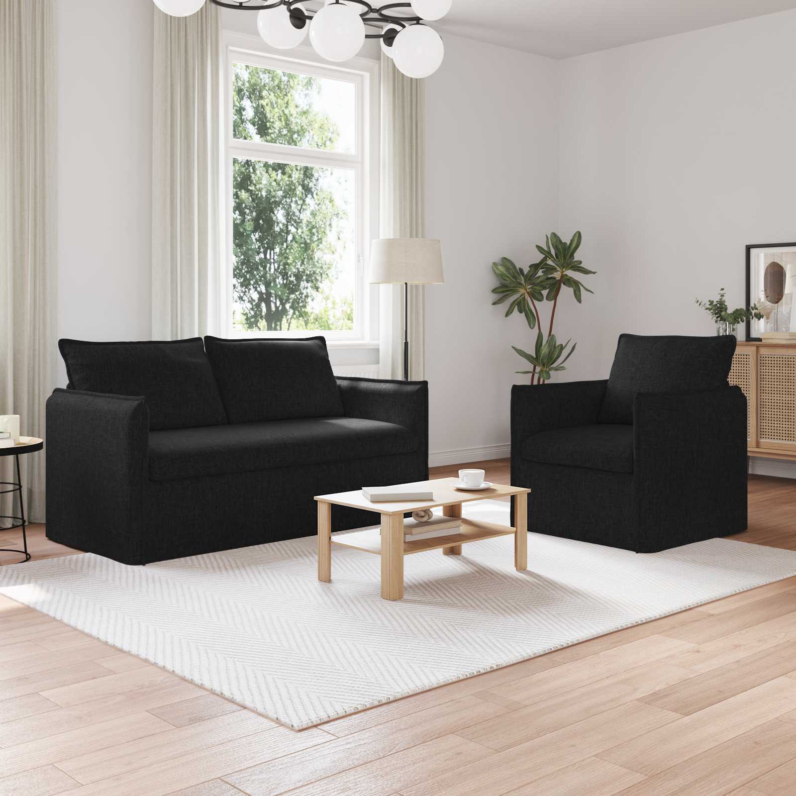 vidaXL Sofa 2 pcs Schwarz