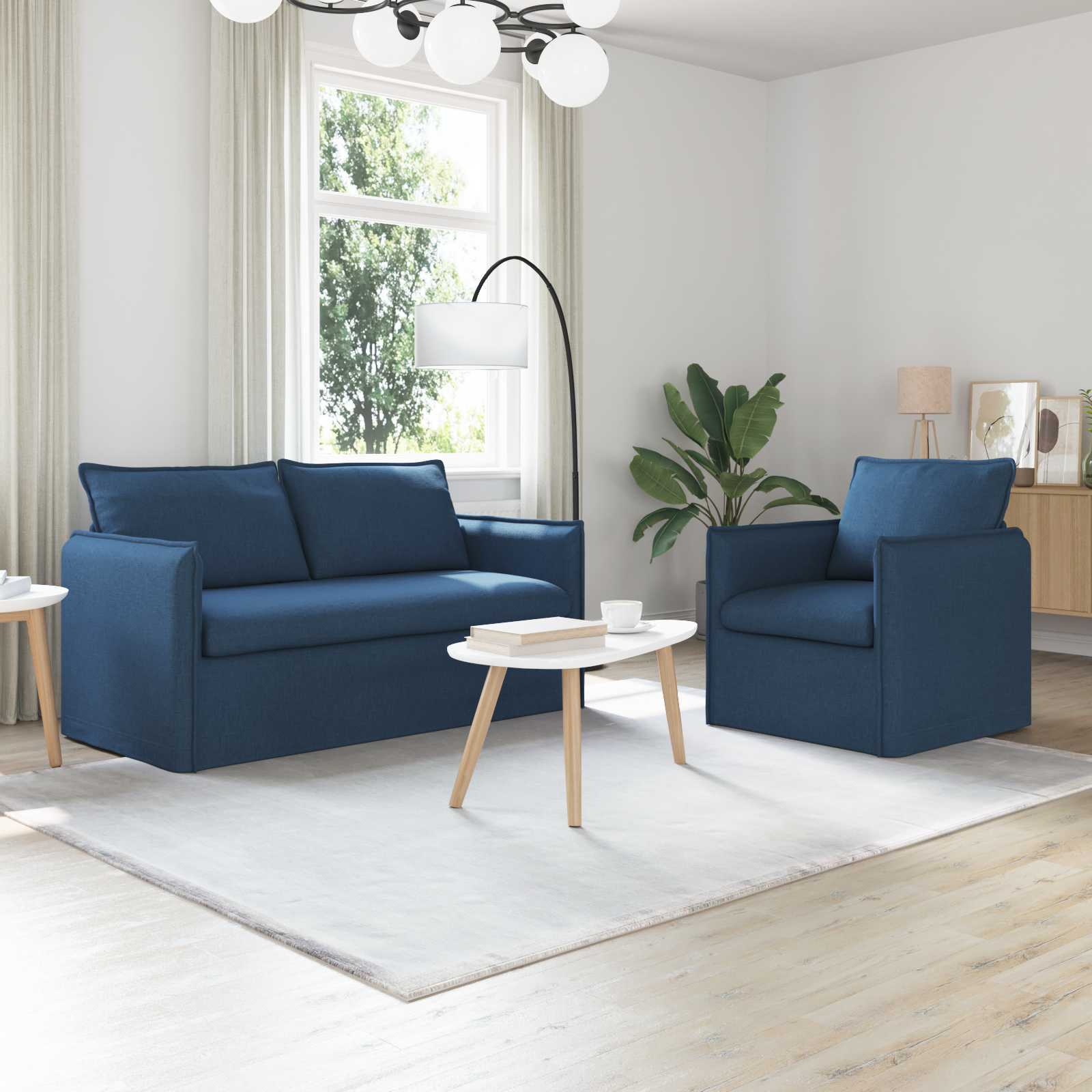 vidaXL Sofa 140cm 2 pcs Blau Metall