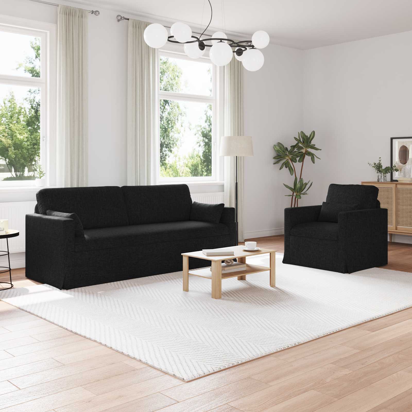 vidaXL Sofa 2 pcs Schwarz