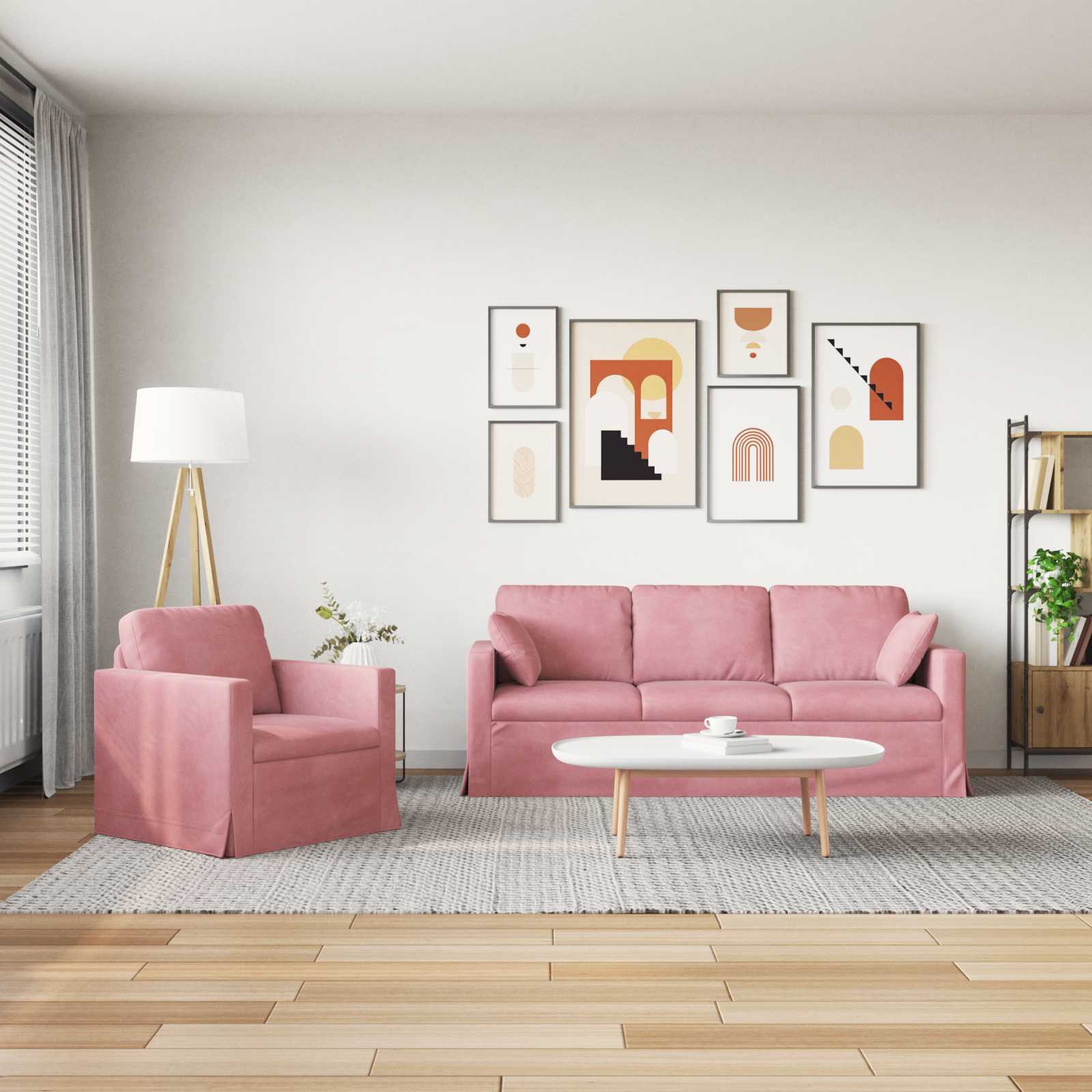 Thumbnail - vidaXL Sofa 2 pcs Rosa 198 x 78 x 80 cm Samt