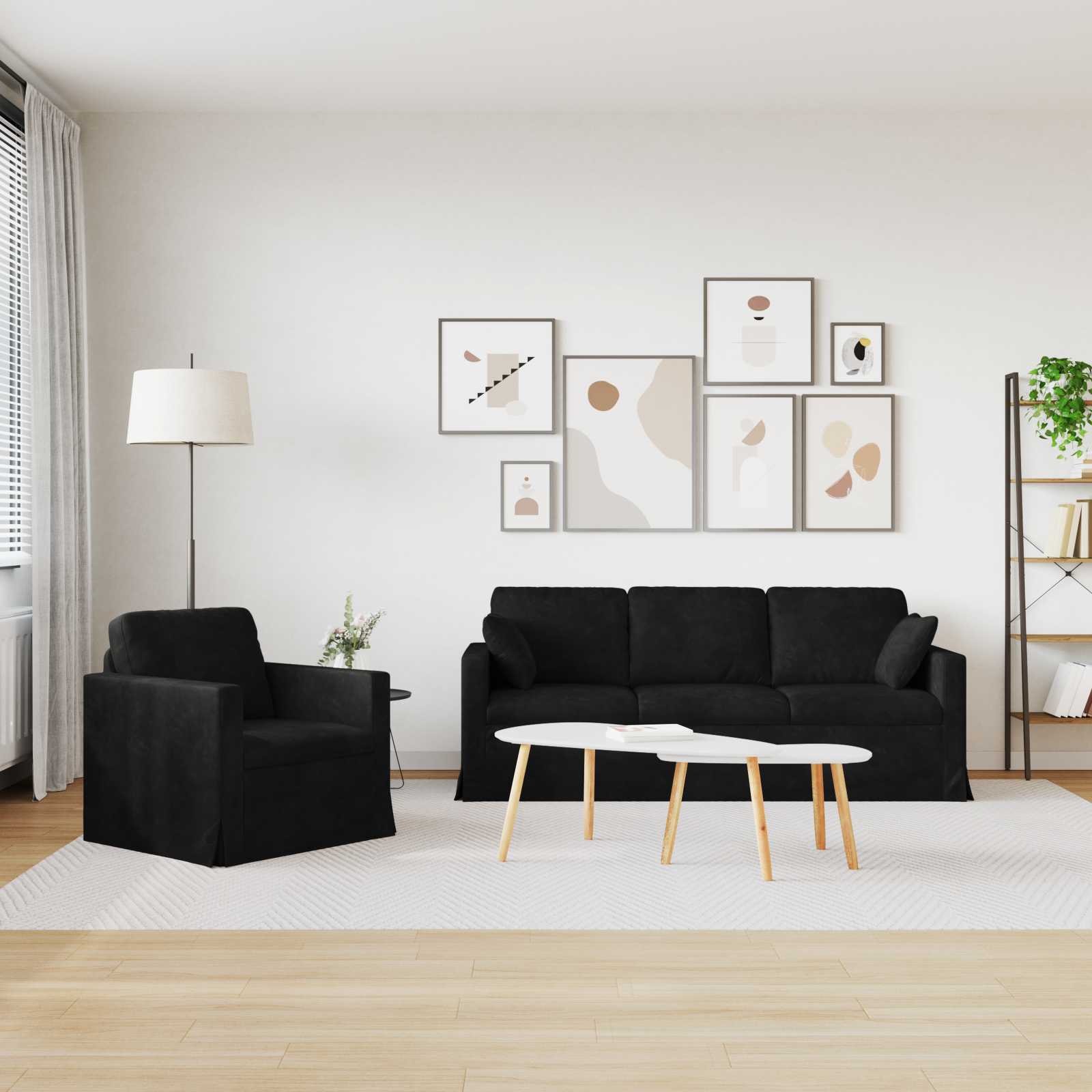 Thumbnail - vidaXL Sofa 2 pcs Schwarz 198 x 78 x 80 cm Samt