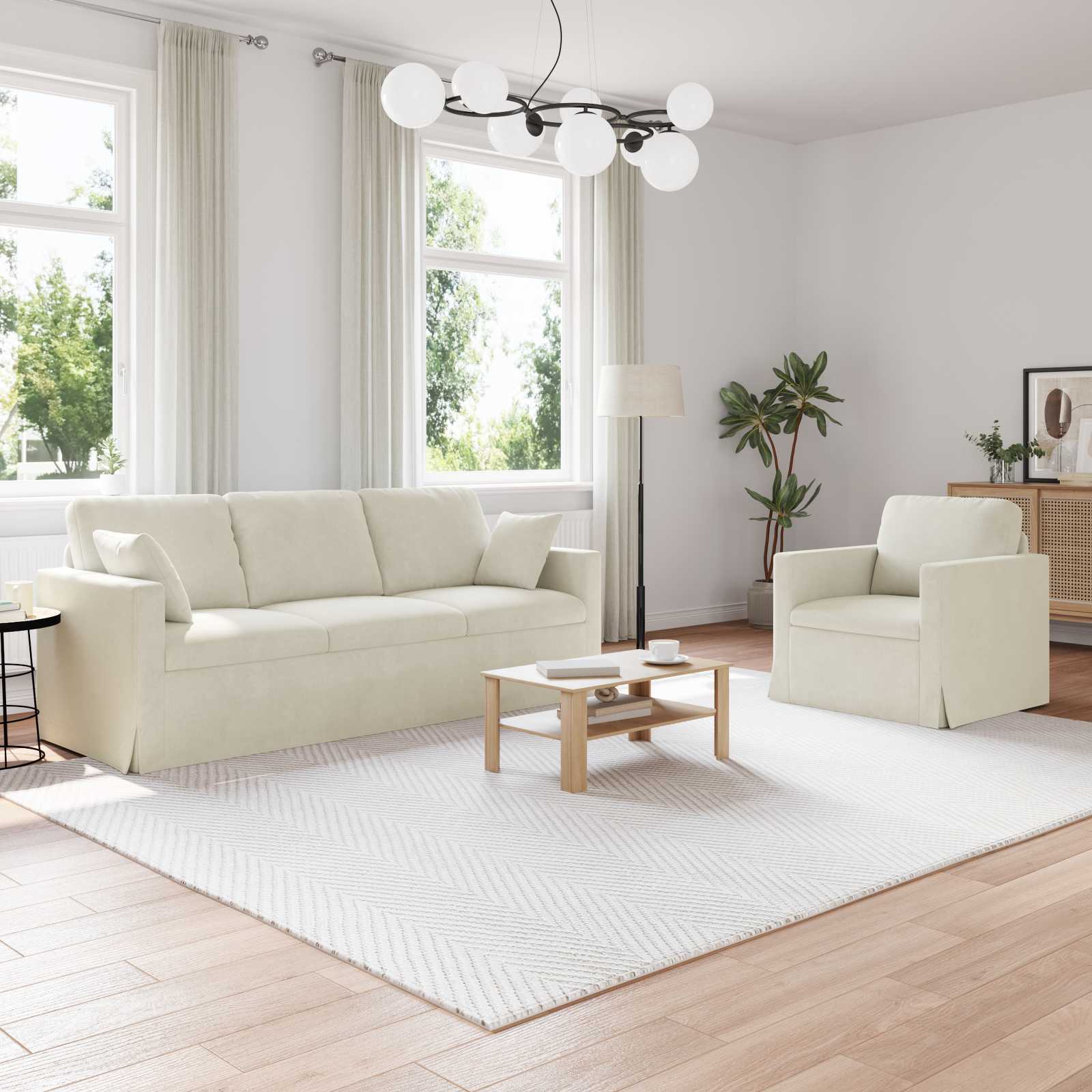 Set pohovek 2 pcs Krémová 198 x 78 x 80 cm samet