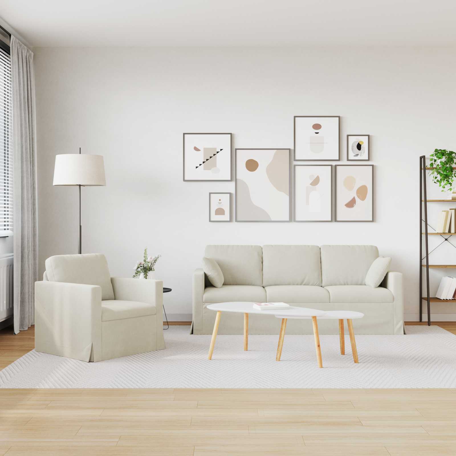 Set pohovek 2 pcs Krémová 198 x 78 x 80 cm samet - obrázek 3
