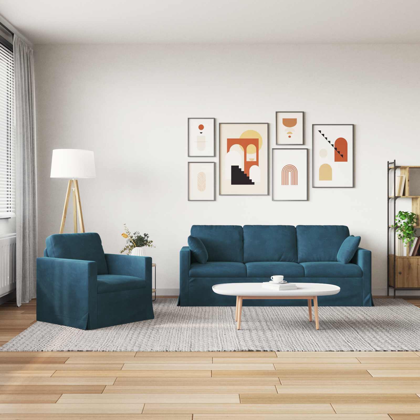 Thumbnail - vidaXL Sofa Set 2 pcs Blau 198 x 78 x 80 cm Samt