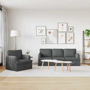 Set pohovek 2 pcs Tmavě šedá 144 x 80 x 85 cm textil - obrázek 3