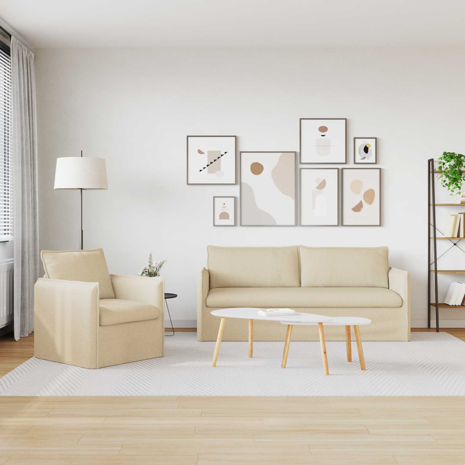 Thumbnail - vidaXL Sofa 180cm 2 pcs Creme Metall