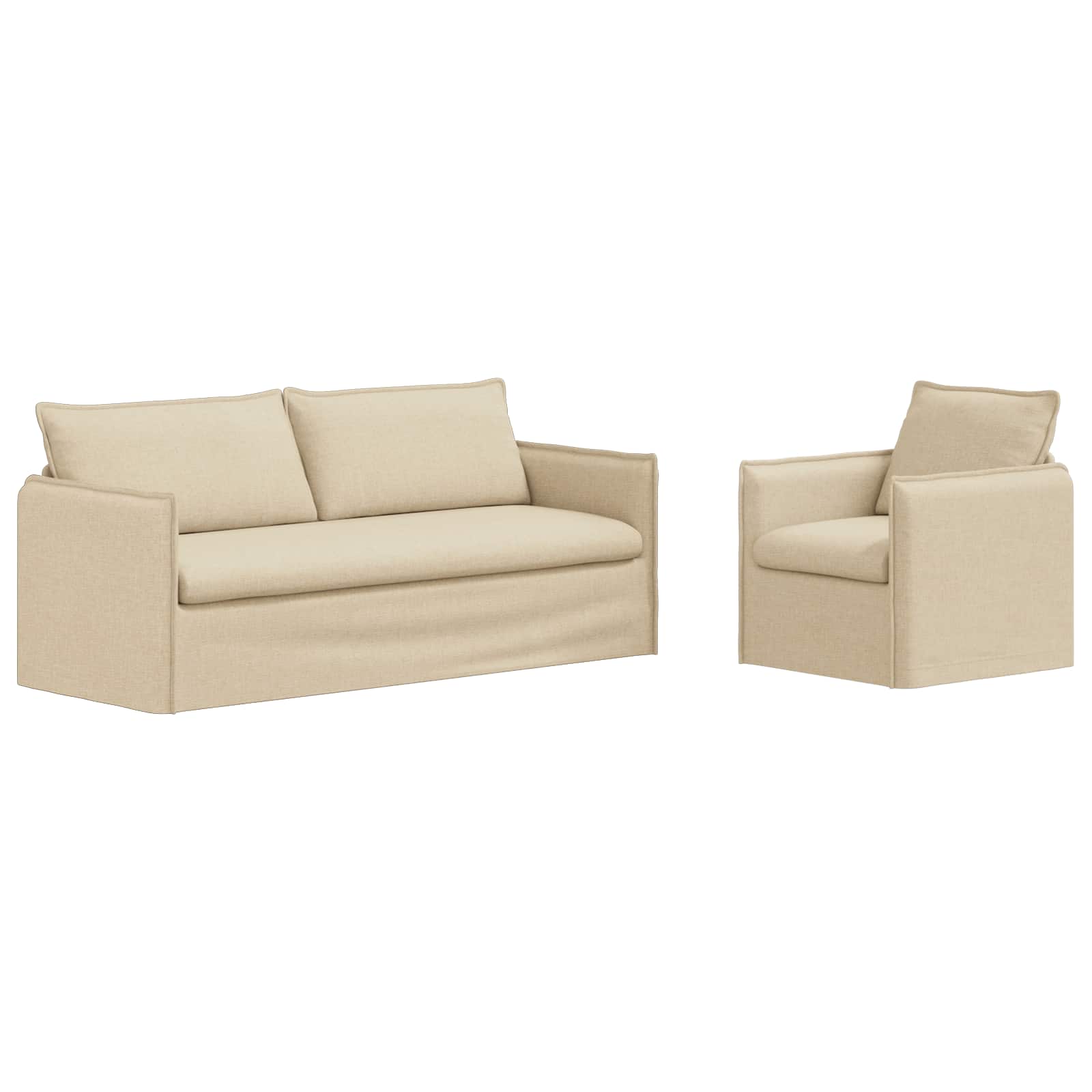 Thumbnail - vidaXL Sofa 180cm 2 pcs Creme Metall